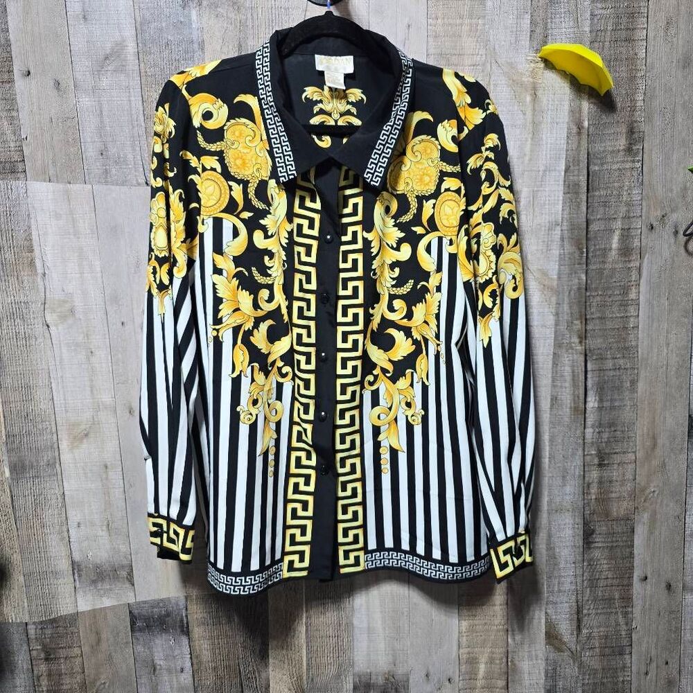 Jordan Vintage Stripe Baroque Button Up Blouse 20W Maximalist Retro Plus Multipa
